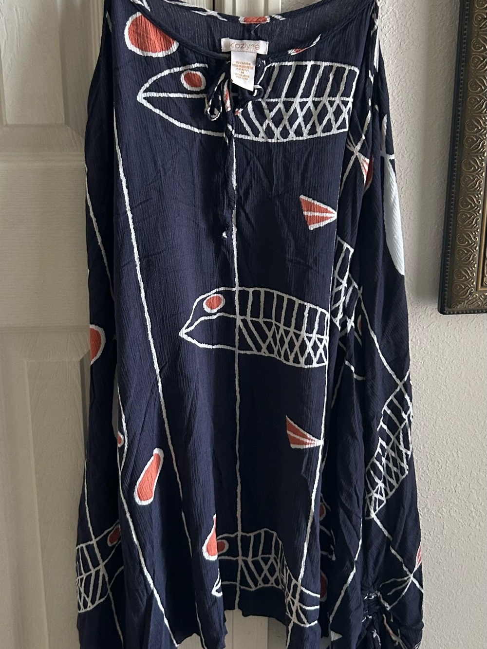 Boho Navy Fish-Print Tunic Dress by Rozzyne